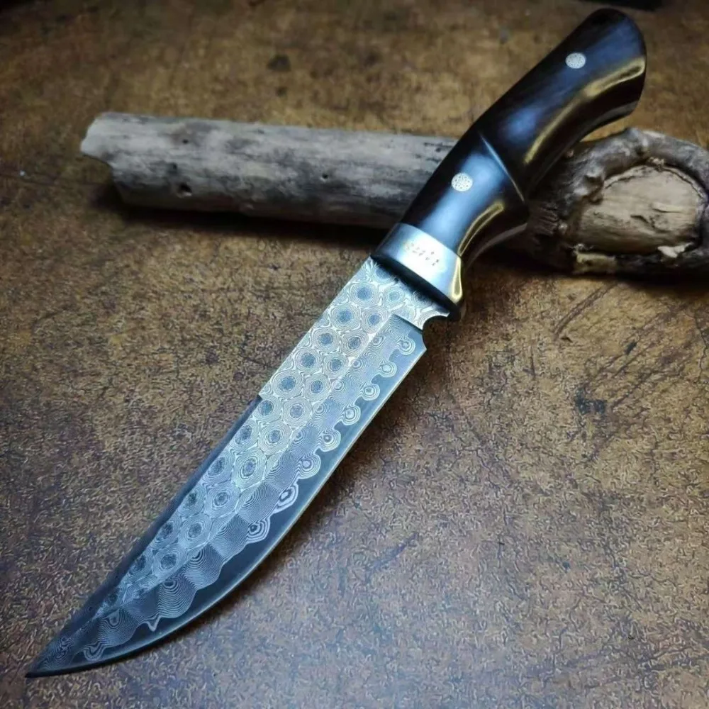 DC53 / دمشق بليد الأبنوس مقابض بقاء سكاكين الصيد ، أدوات التخييم التكتيكية edc ، أدوات يدوية للدفاع عن النفس #3