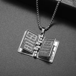 Men's Fashion Vintage Stainless Steel Bible Pendant Necklace Trendy Street Party Amulet Jewelry Gift