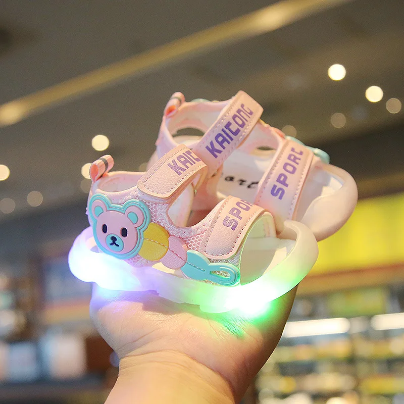 Sandalias Baby Shoes Kids Shoe 2023 Summer New LED Light Baby Walking Sandals Soft Sole Boy/girl Treasure Shoes Cartoon Sandals