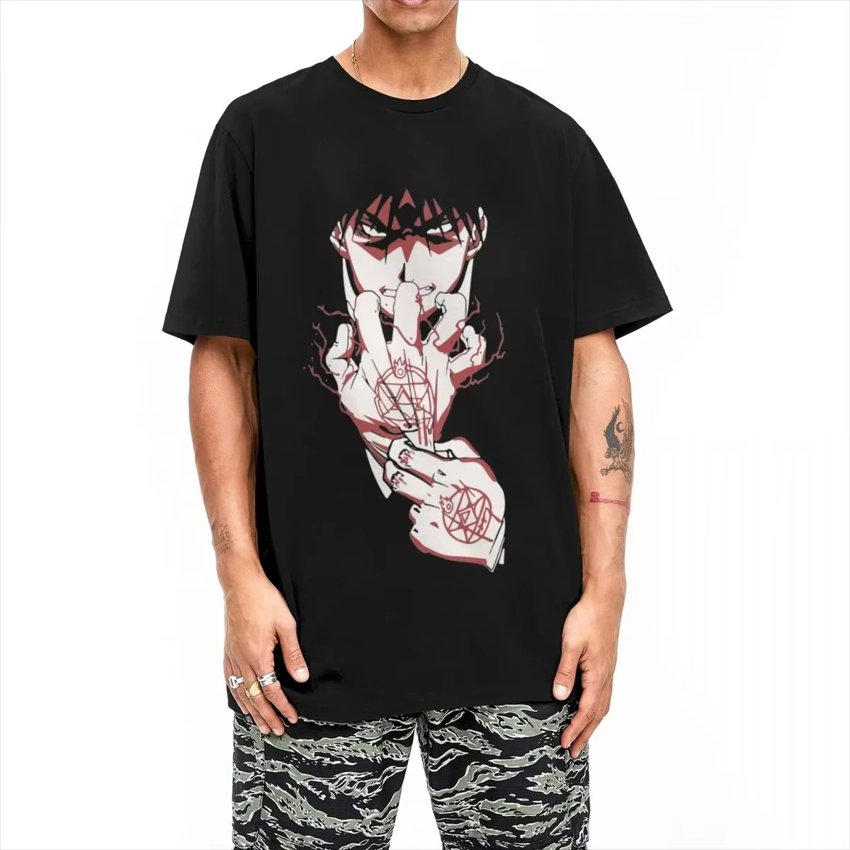 Camisetas anime fullmetal alchemist roupas de algodão puro manga curta camiseta o pescoço tshirt plus size topos camisetas