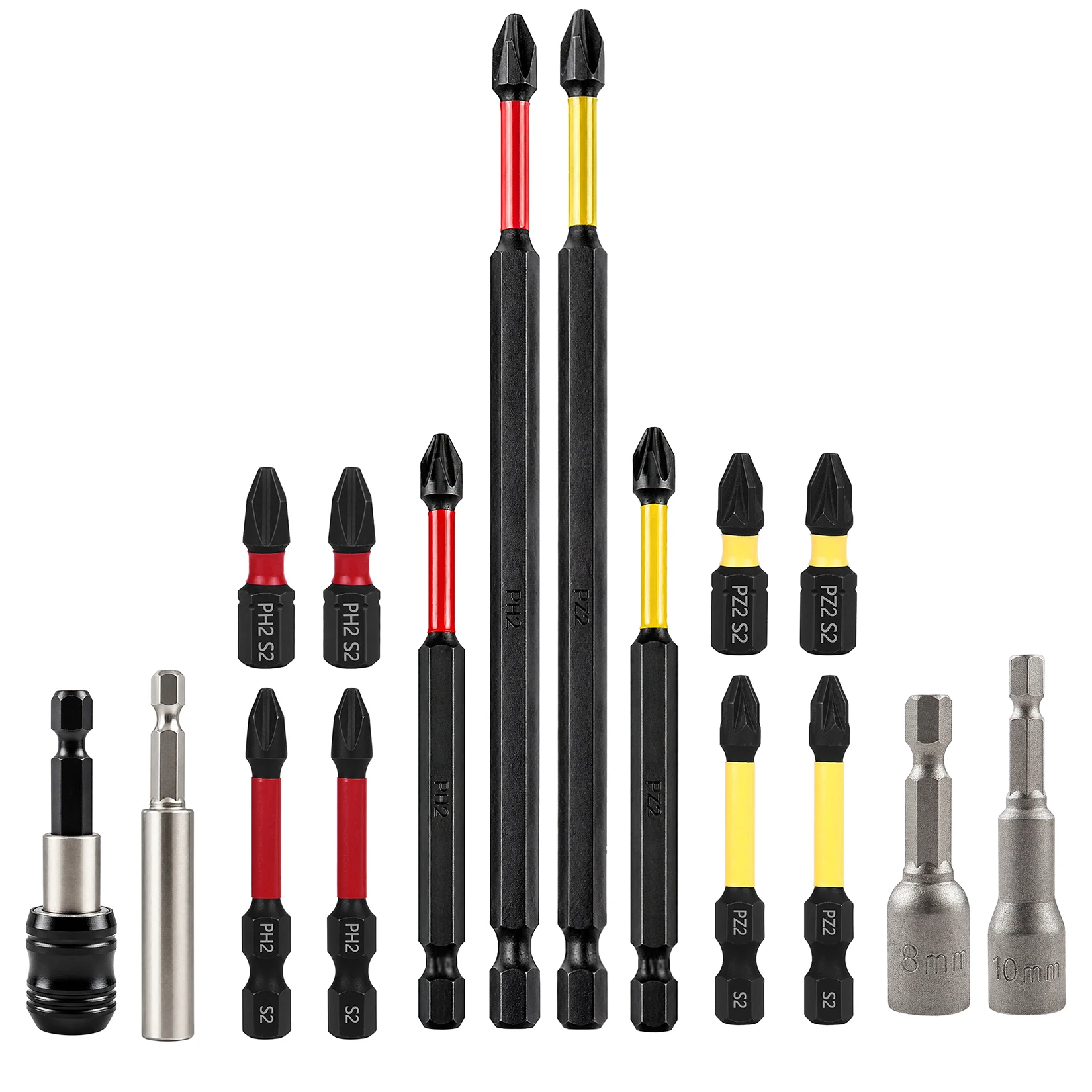 16PCS Screwdriver Bits Set PH2 PZ2 Screwdriver Bits 25/50/89/152mm Quick Change Bit Holders 60/76mm 8/10mm Magnetic Nut Setters