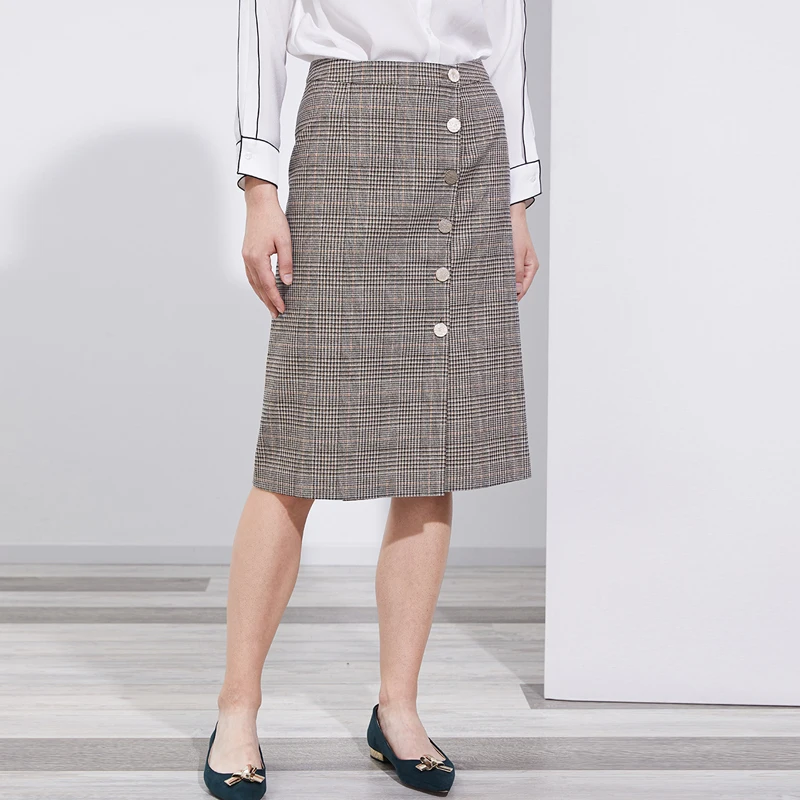 

Briti Sle Metal Wire Plaid Straight One-Piece Commuter f Skirt Set Suit Need Single ot Light Wave A-Line Midi Skirt