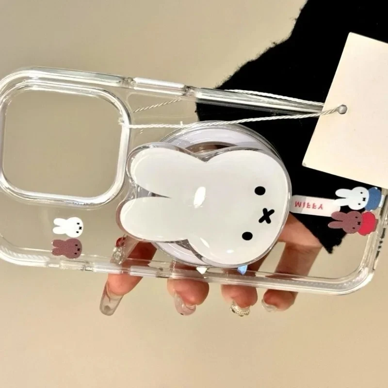 Kawaii Miffy Magnetic Phone Mount Set MagSafe Holder Cute Bunny Phone Case for IPhone 16 Pro Max/15 Series 2025 Latest Model