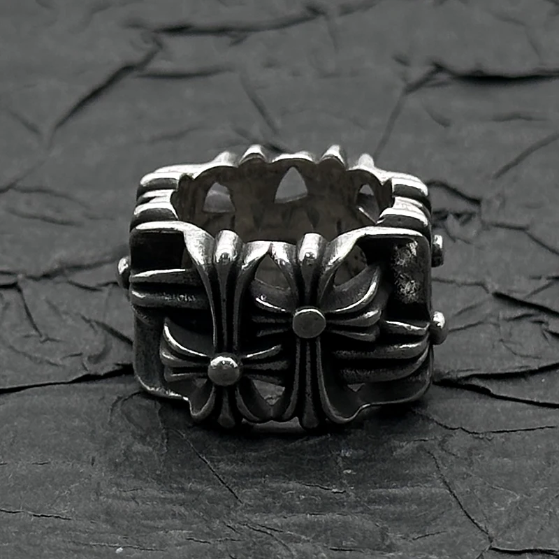 

Кольцо из стерлингового серебра 925 пробы в стиле ретро, старая квадратная кольцо, европейская и американская ниша для мужчин и женщин, властная классика