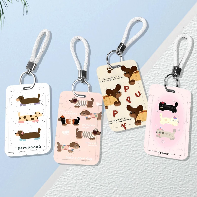 Sausage Dog Student Meal Card Holder Cute Kitten Bus Metro Card Holder Campus Card Holder Loss Prevention Short String Keychain