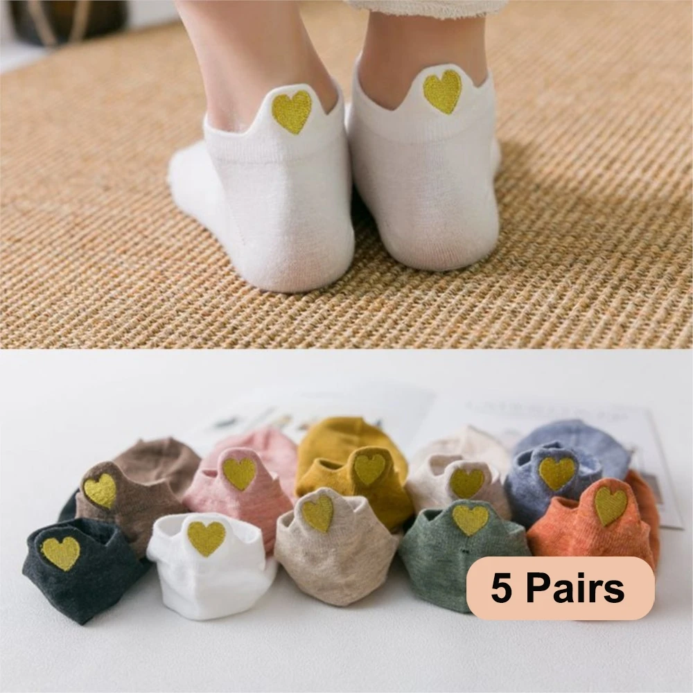 SALE! 5Pairs New Heart Socks Women Cotton Socks Ankle Short Cute Heart Casual Funny Sock Fashion Socks