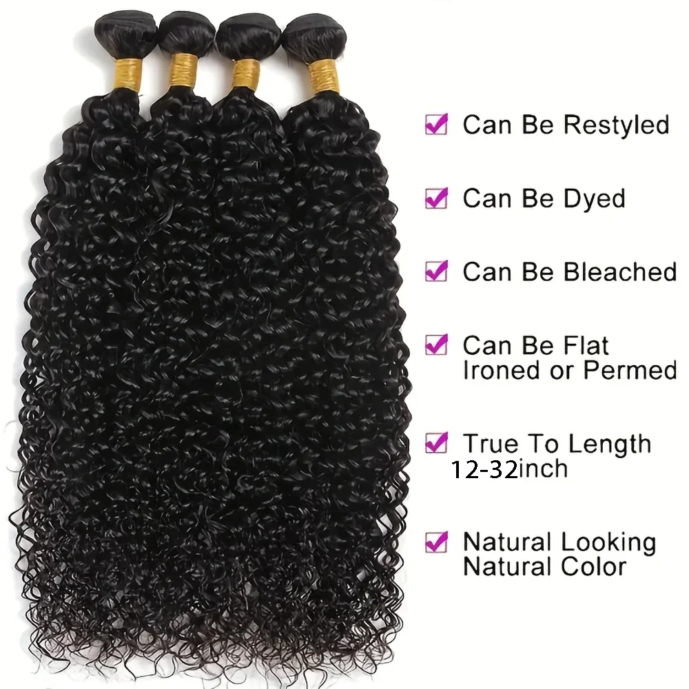 YIJIMEI 30 32 Inch Human Hair Weave Natural Color Brazilian Kinky Curly Bundles 1 3 4 Bundles Jerry Curly Human Hair Extensions