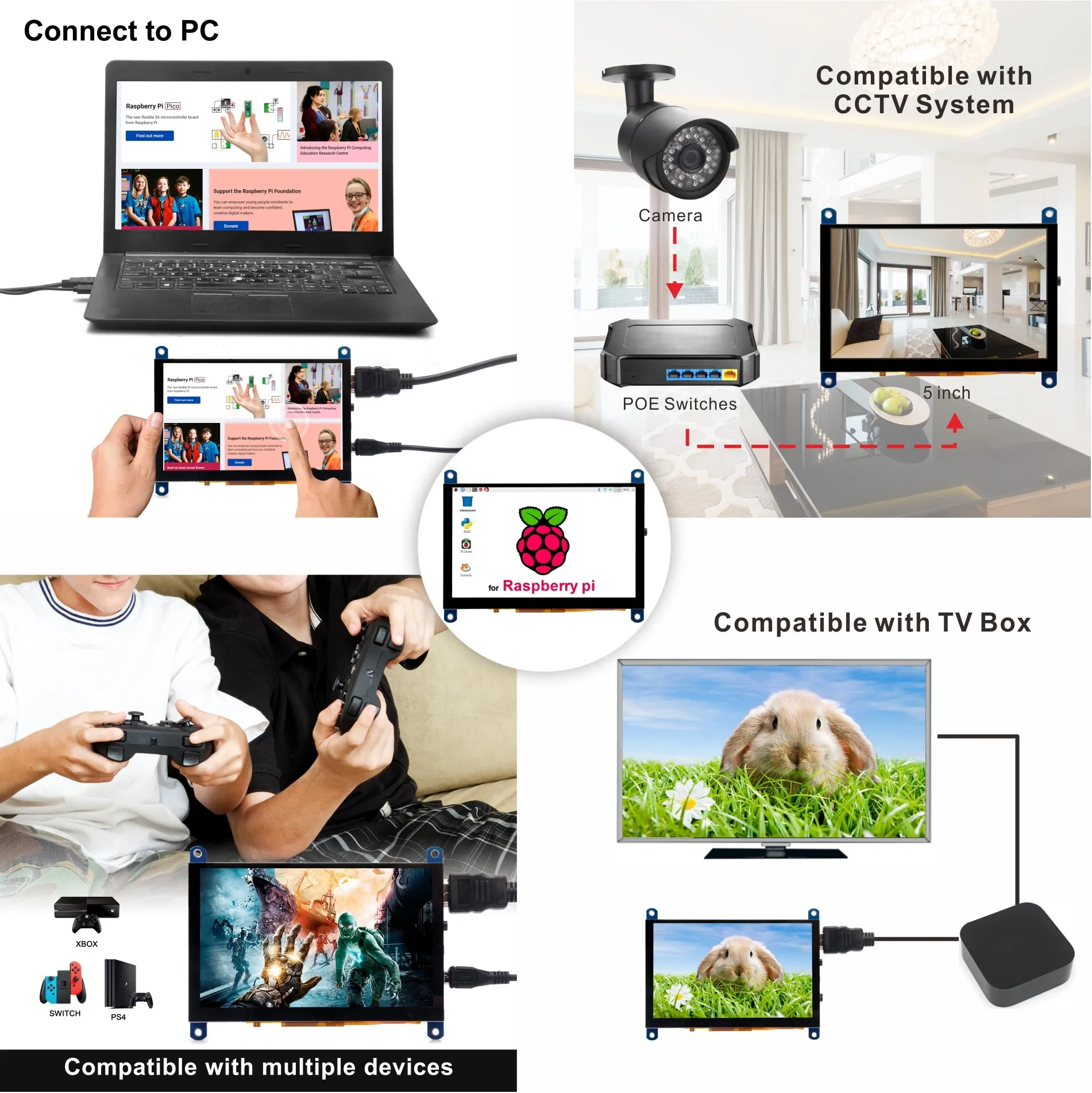OSOYOO 5 Inch HDMI Capacitive Touch Screen for Raspberry Pi 4 Banana Pi PC and Devices Compatible with Windows 10 8 7 Raspbian U