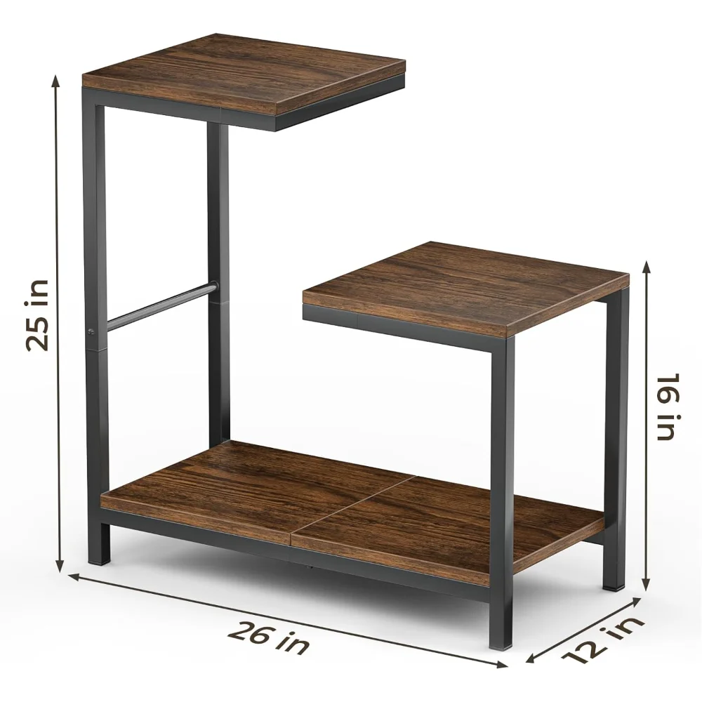 G-Shaped End Table - Small Side Table for Living Room, Bedside Table with Storage Shelf, Corner Tables for Small Spaces