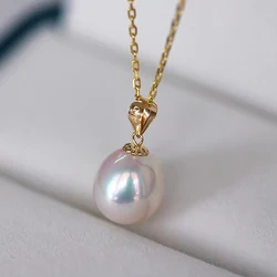 Pure 18K Yellow Gold Natural Freshwater Pearl Pendant Necklace Women White Water Droplet Pearl Gift With S925 Chain D001