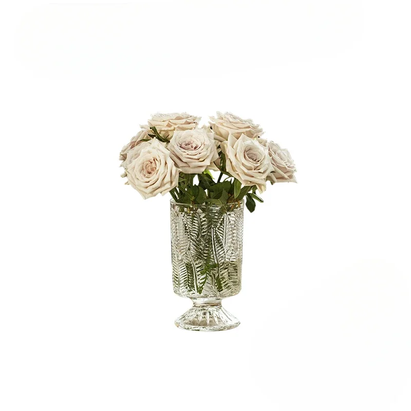 

Vase European retro relief tall transparent glass flower arrangement advanced