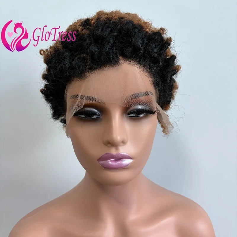 # 1B/30 13x4 Lace Frontal Afro Kinky Curly Echthaarperücke aus brasilianischem Remy-Haar, vorgezupft mit Babyhaar, verstellbare elastische Kappe – Detail 1