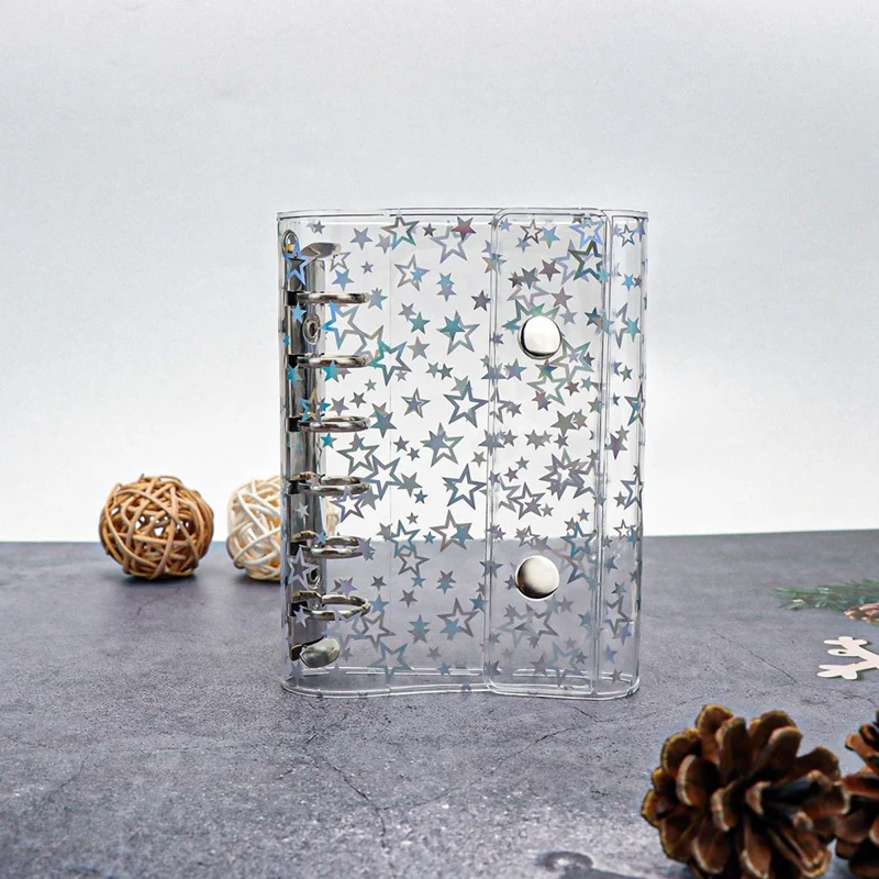 Budget Bindmiddel Cover Clear Pvc 6 Ring Binder Glitter Star Hervulbare Notebook Shell Protector Met 2 Snaps