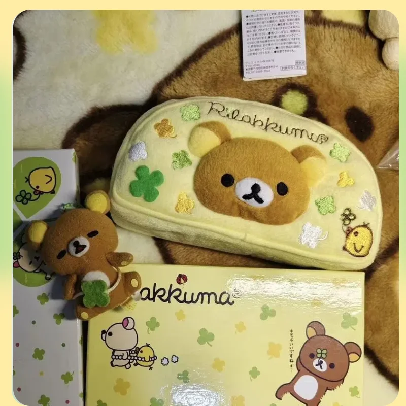 

Японский пенал серии Rilakkuma с четырьмя листами клевера, милая средневековая косметичка для хранения, студенческий подарок, тематический органайзер в стиле аниме