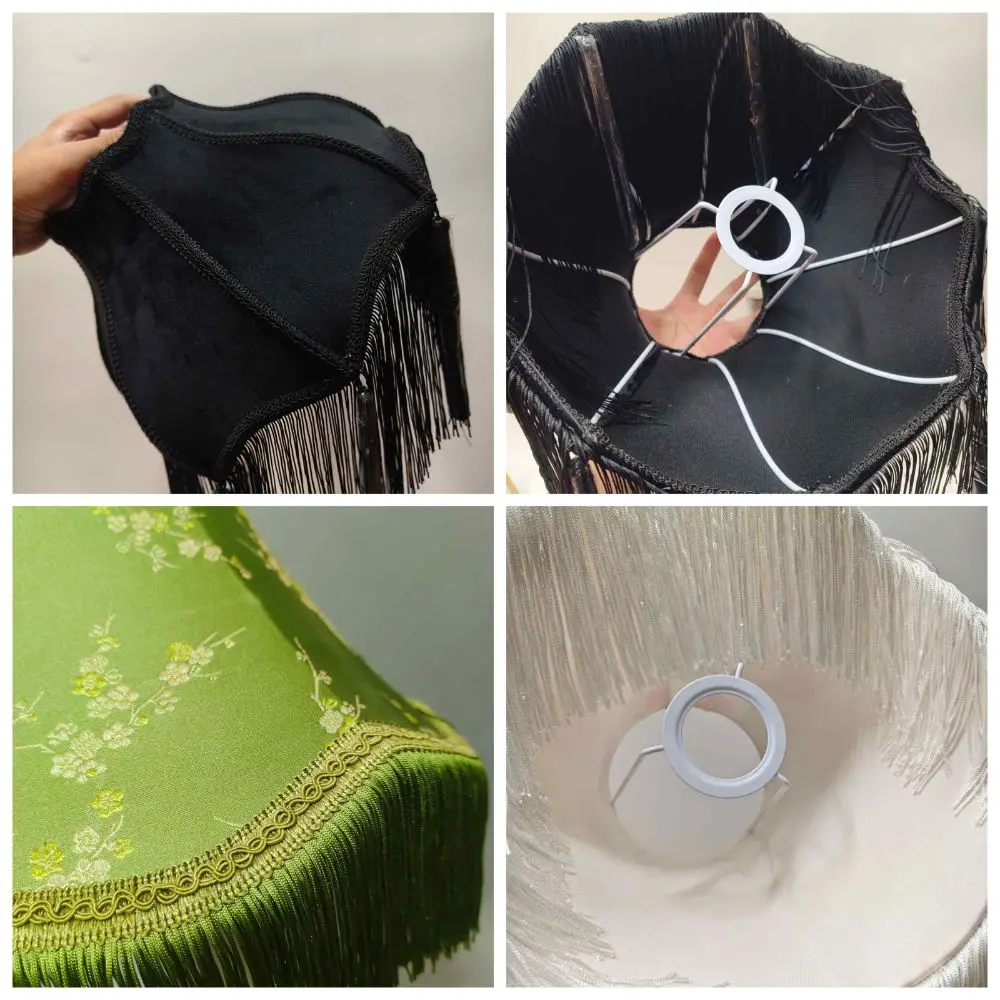 European Style Fabric Texture Lampshade Tassel Fringe Flared Fabric Lampshade Elegant Textured Tassel Lamp Shade Bedroom