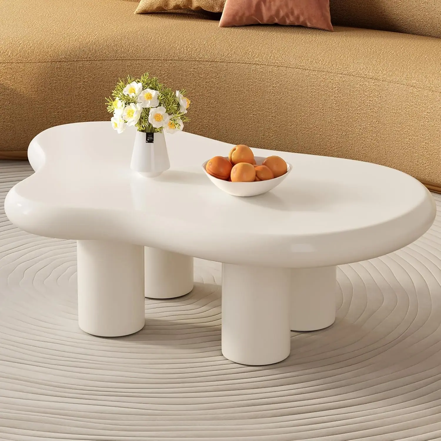 

46" Cream White Low Coffee Table, Modern Cartoon-Style Center Table for Small Spaces, Minimalist Living Room Accent, Customized