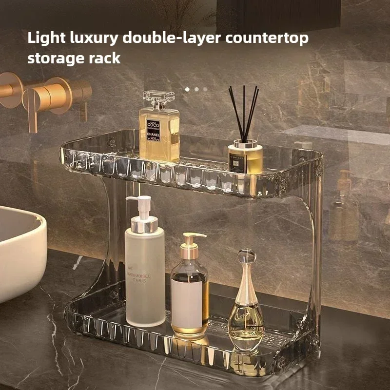 

Bathroom Rack Toilet Double Layer Cosmetics Box Washstand Organizer Desktop Shelf Rack bathroom accessories Acrylic shelves