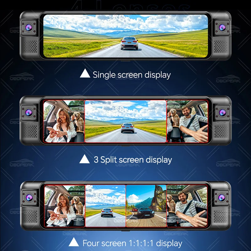 4 Channel Dash Cam 360° 11" 4K+1K+1K+1K WIFI Rear View Mirror  Video recorder Car DVR ADAS BSD Night Vision 24H Parking Monitor view 4