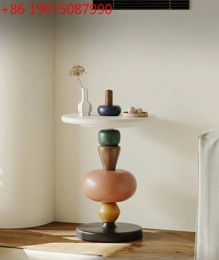 

Modern Light Luxury Designer Creative Sofa Side Table High Sense Artistic Living Room Solid Wood Tea Table