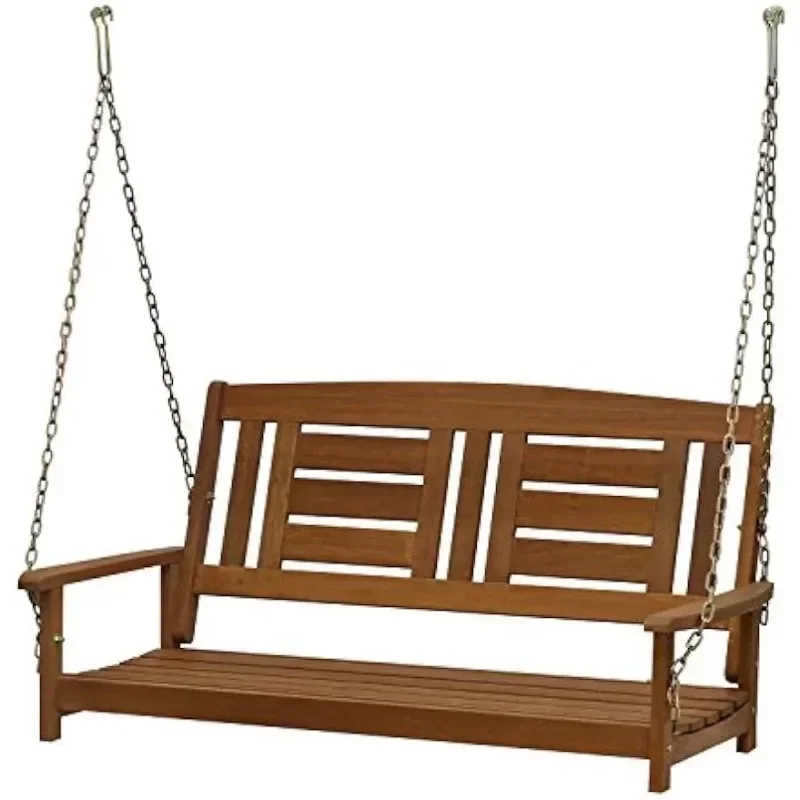 Tioman Hardwood Patio / Garden / Outdoor 4ft Porch Swing, 2 Seater with Hanging Chains, Natural Swing Chair