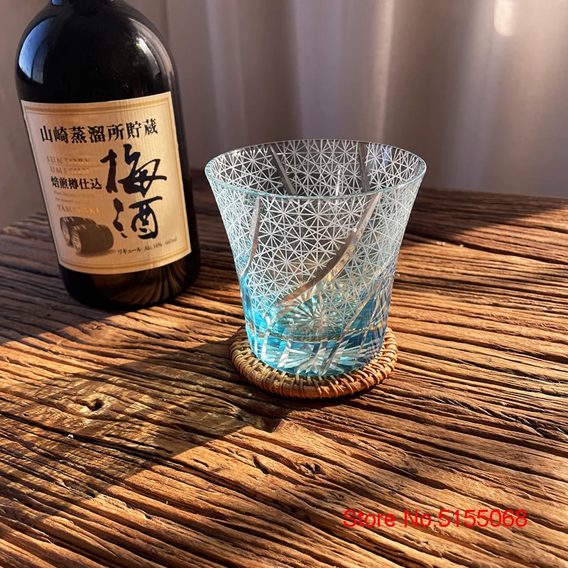 Orchid Edo Kiriko Japanese Old Fashion Whiskey Cup wooden Gift Box Crystal Wine Glass Wineglass Hand Engraving Whisky Tumbler