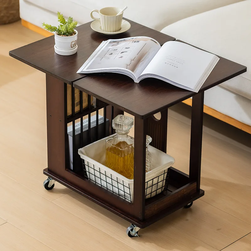 

Living room small apartment coffee table mobile cart with wheels foldable multi-functional sofa coffee table rotating dining