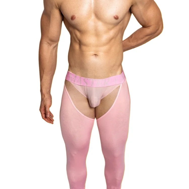 Men's Long Johns Low Waist Sexy Split Tide Hollow Bottom Personalized Thin Ice Silky Transparent Trousers
