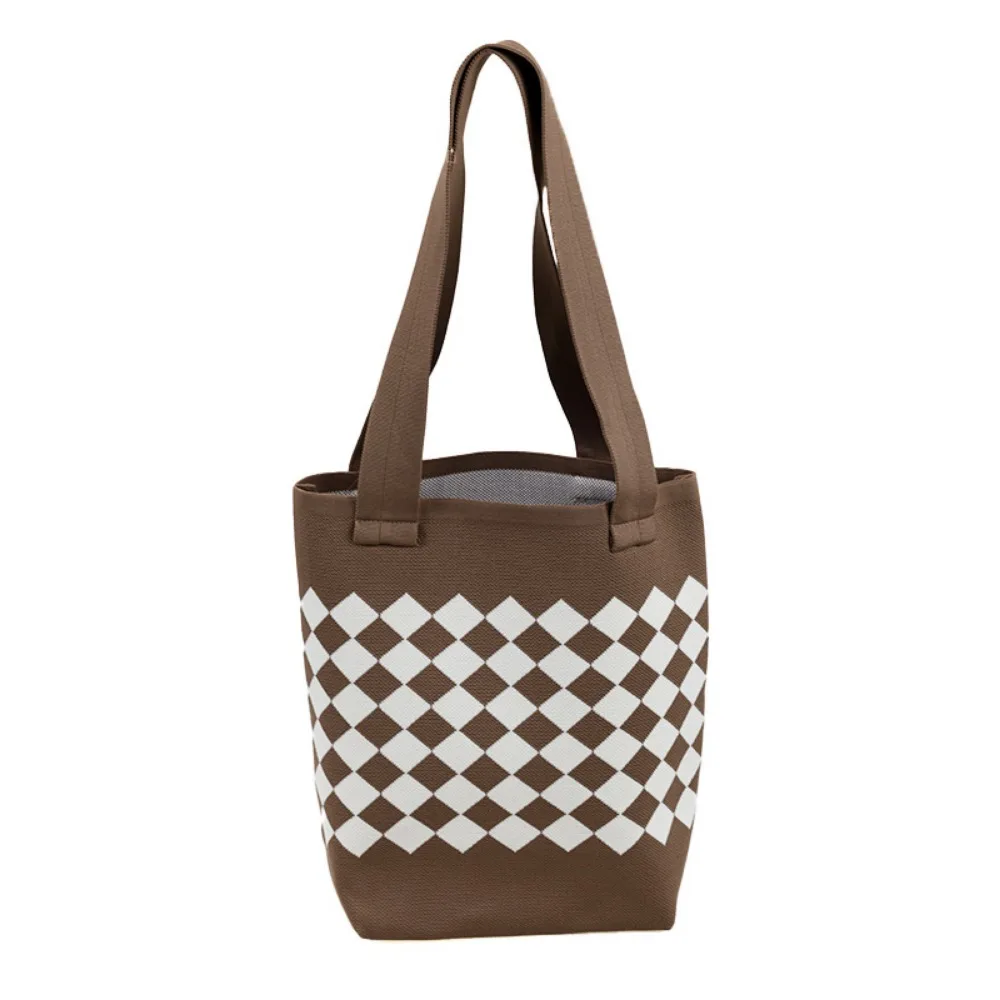 

Rhombus Knitted Knitted Shoulder Bag Comfortable Handle Large Capacity Crochet Tote Bag Casual Multifunctional
