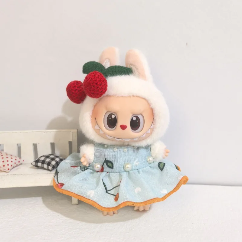 

15/17cm Vinyl Plush Doll Clothes Labubu Pendant Lucky Purple Bow Dress Labubu V1/V2/V3 Clothes Accessories