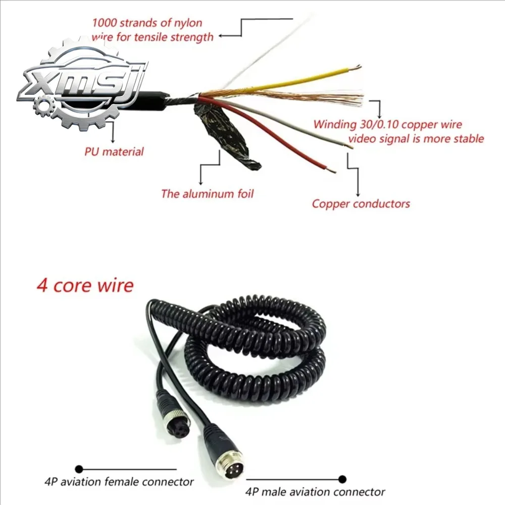 

Cable extensión 4 pines para cámara visión trasera, camión, remolque, línea resorte aviación, vío coche, 3 uds., 8M