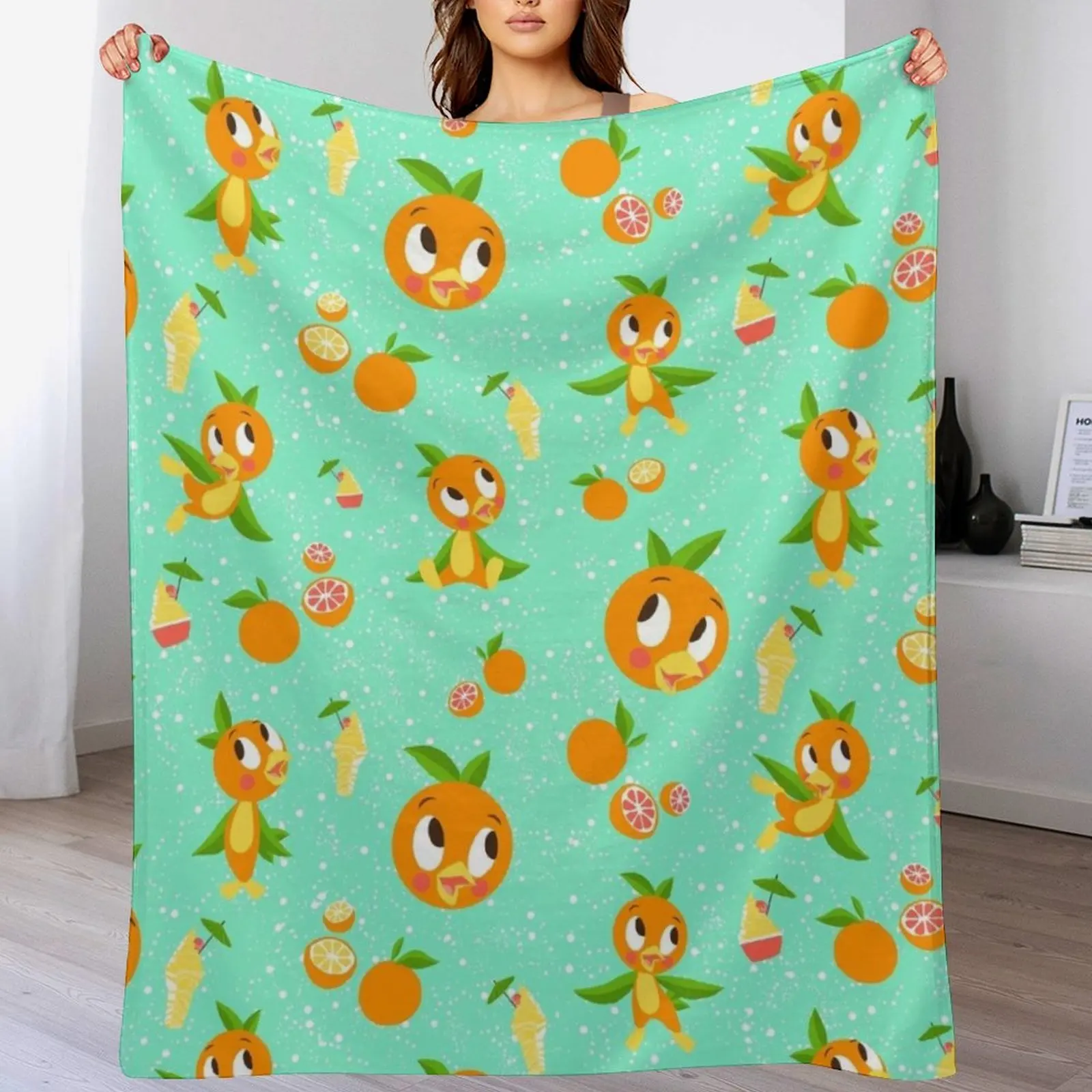 

Orange Bird with Dole whip Throw Blanket Color Fast Cozy Throw Blanket