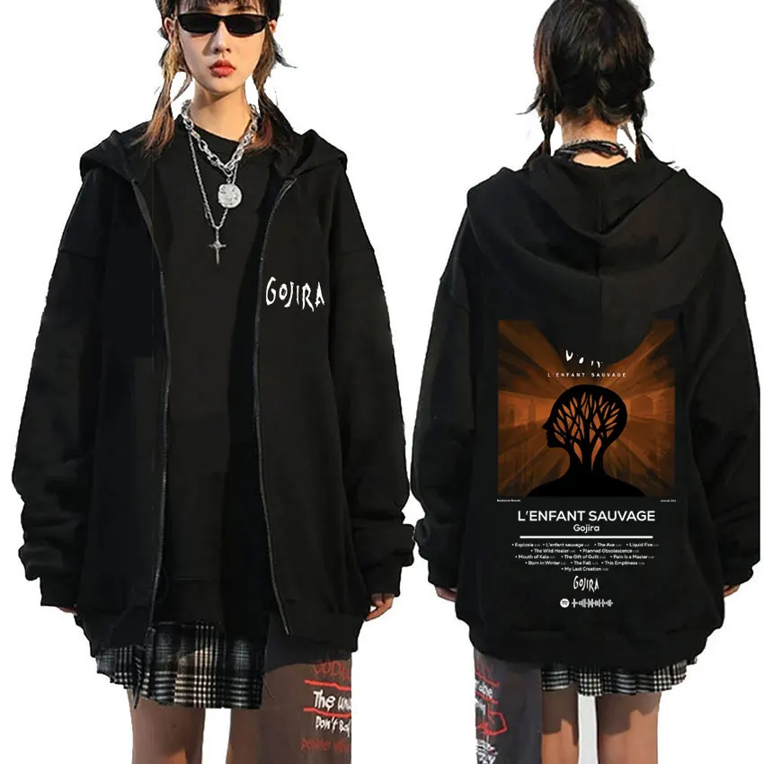 

France Metal Band Gojira L'Enfant Sauvage Zipper Hoodie Men Women's Vintage Rock Music Zip Up Jacket Male Fashion Casual Hoodies