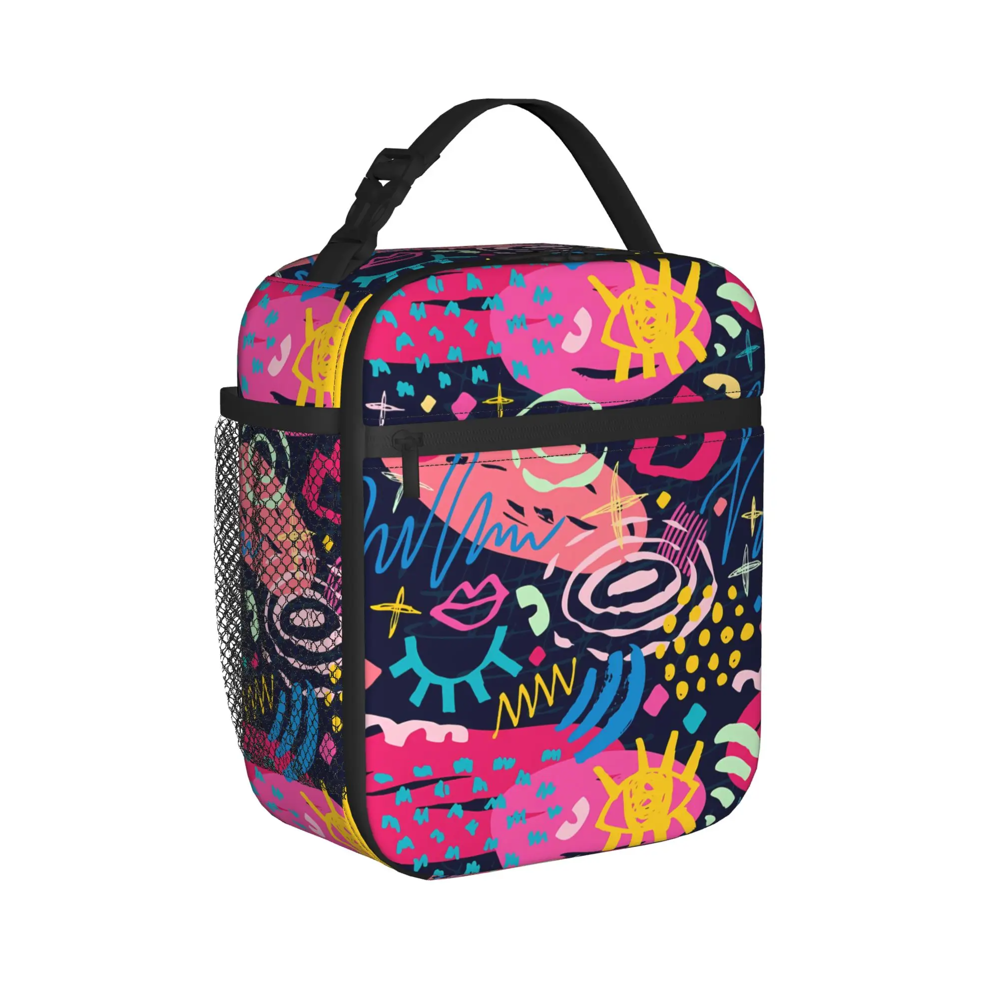 Hip Hop Popular Colorful Geometry Lunch Bag For Women 3D Print Lunch Box Travel Cooler Bag Portable Waterproof Tote Food Bags