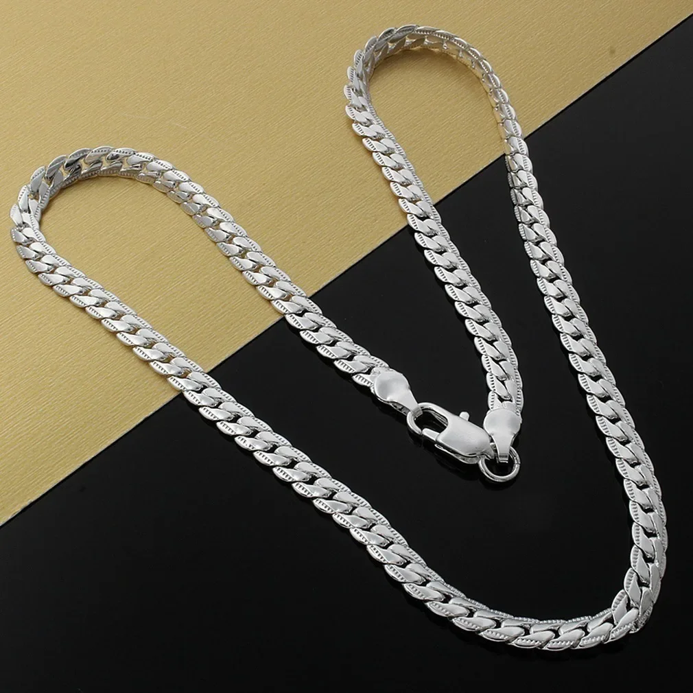 Nice 925 Sterling Silver 6MM Full Sideways Chain Necklace For Women Men Fashion Jewelry Sets Wedding Gift Jewelry