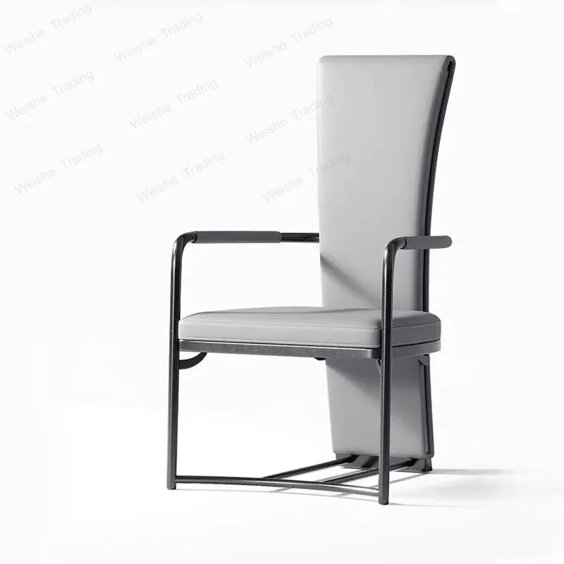 

Легкое роскошное кожаное кресло с высокой спинкой, офисное кресло для дома, кресло для гостей у чайного столика, удобный круглый табурет из нержавеющей стали