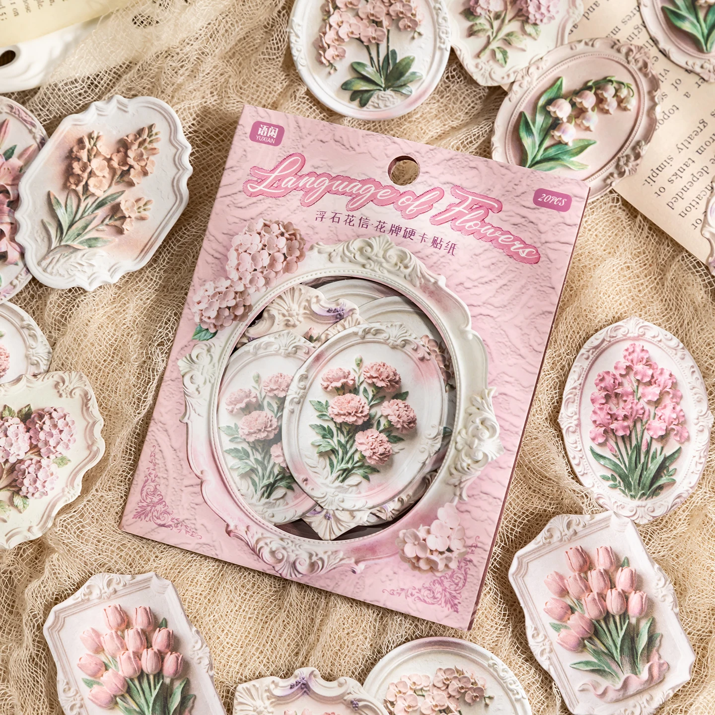 

20pcs Relief flower stickers, floating stone flower letters,light retro creative handmade tent materials,DIY decoration collage