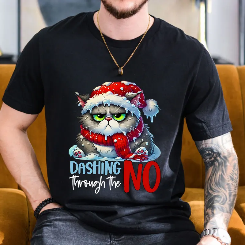 Men's Fashion Summer T-shirts Loose and Comfortable Funny Christmas Cat Graphic Print Tshirts Casual Sports Short Sleeve T-shirt