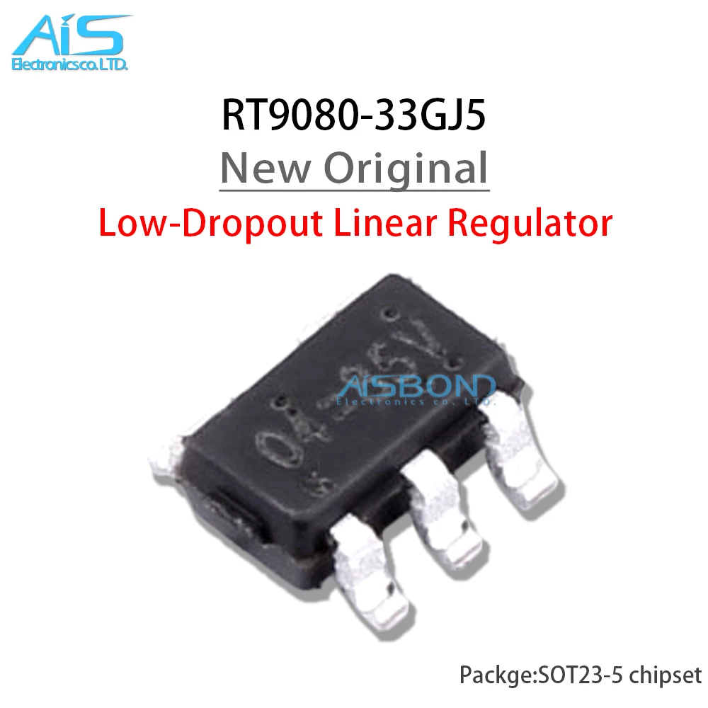 10 buah/lot RT9080-33GJ5 baru RT9080 Sot23-5 Mark 2U = Regulator Linear Dropout rendah LDO IC