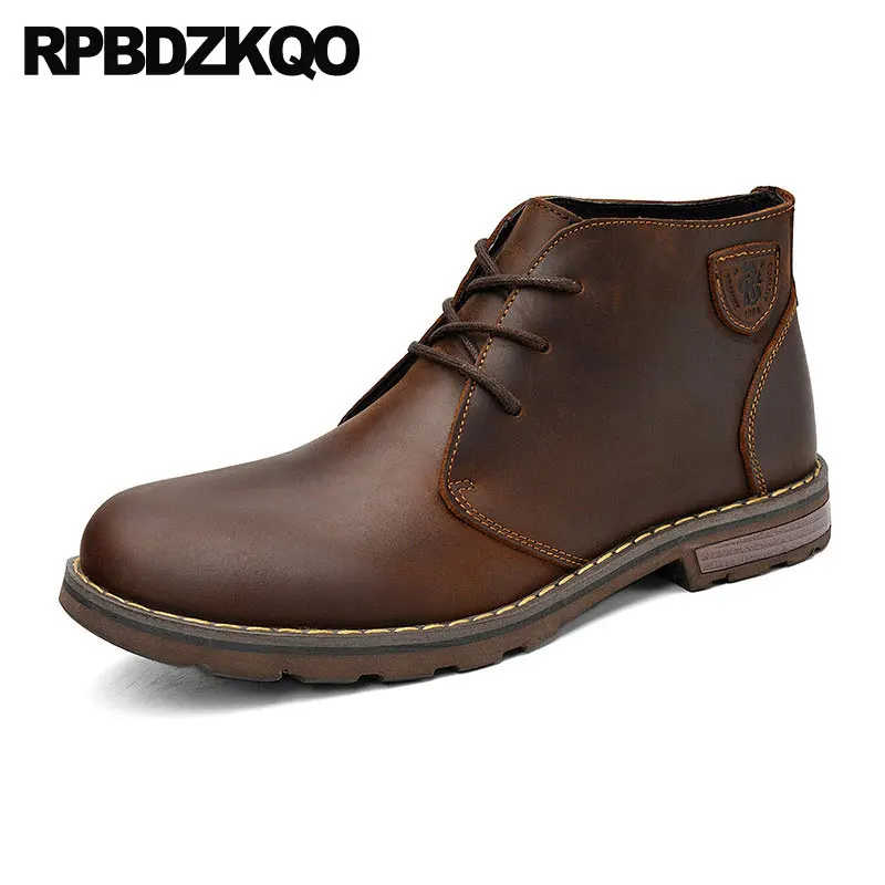 Brown Ankle 2022 Shoes Black Genuine Leather Retro Handmade Lace Up Booties Full Grain Boots Autumn Men Vintage Short Chukka