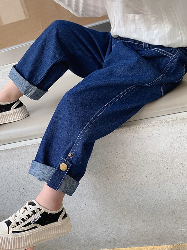 

Girl Solid Color Jeans High Waist Spring Autumn Jeans For Children Casual Style Children's Clothes New Arrival Kids B75