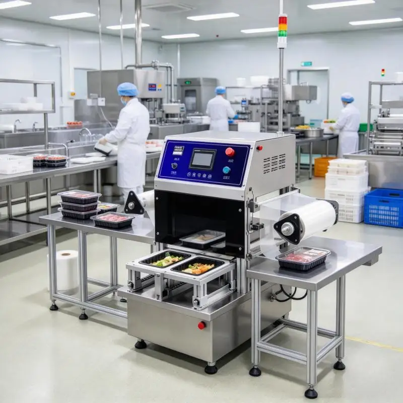 Commercial MAP Tray Sealing Machine Automatic Modified Atmosphere Gas Flush Equipment for Food Processing