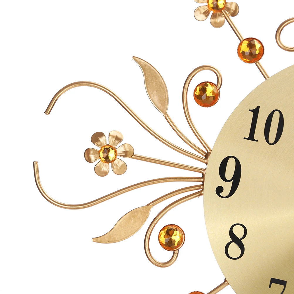 

Elegant Metal Flower Wall Clock Silent Home Office Living Room Decoration 3D Art Gold 1 Aa Easy Install High