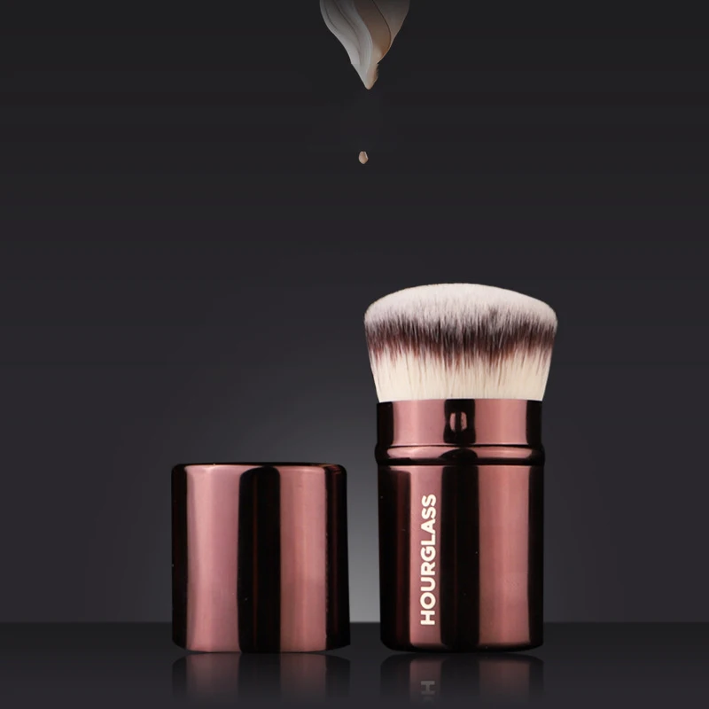 Hourglass-Pinceau de maquillage Kabuki, poignée en métal, blush rétractable, cheveux en fibre douce et douce pour la peau, design à la mode, pinceau simple pour le visage