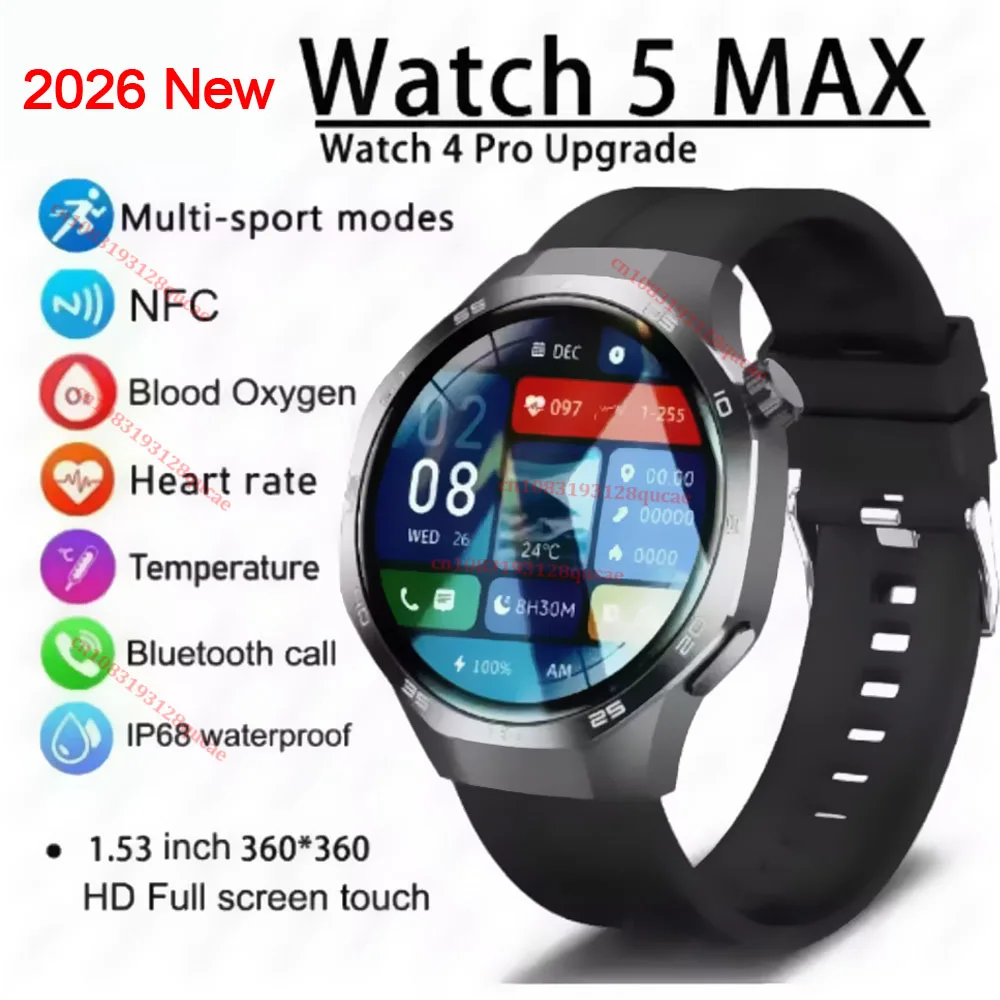 

2026 Watch 5 Pro GPS Tracker Smart Watch Men 360*360 AMOLED Screen NFC Bluetooth Call Waterproof Health Monitor Man Smartwatches