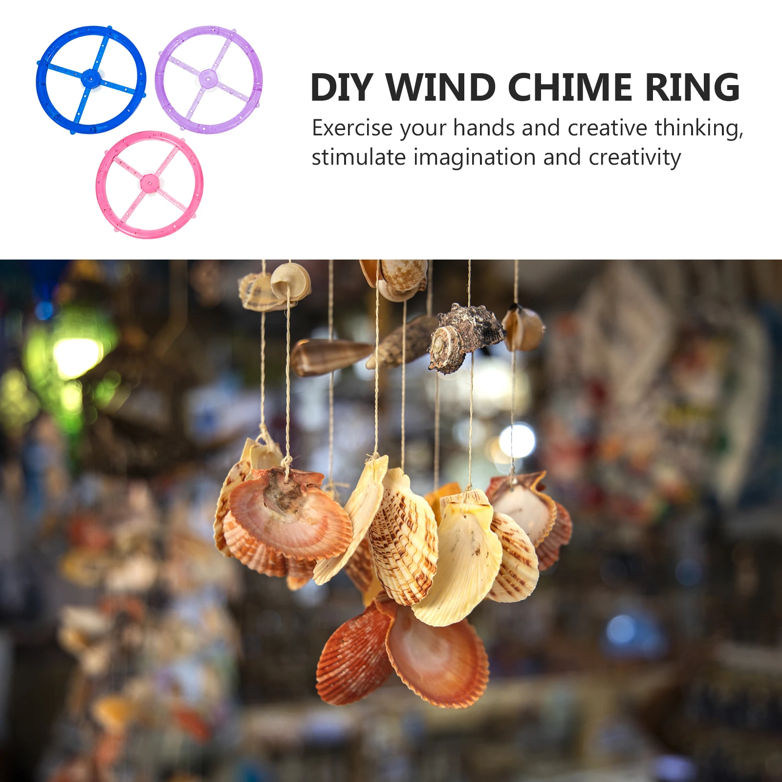 Anillos de plástico con tapa para manualidades, suministros para hacer carillones hechos a mano, campanas de viento conmemorativas, decoración artesanal, accesorios para carillón de viento, 3 uds.