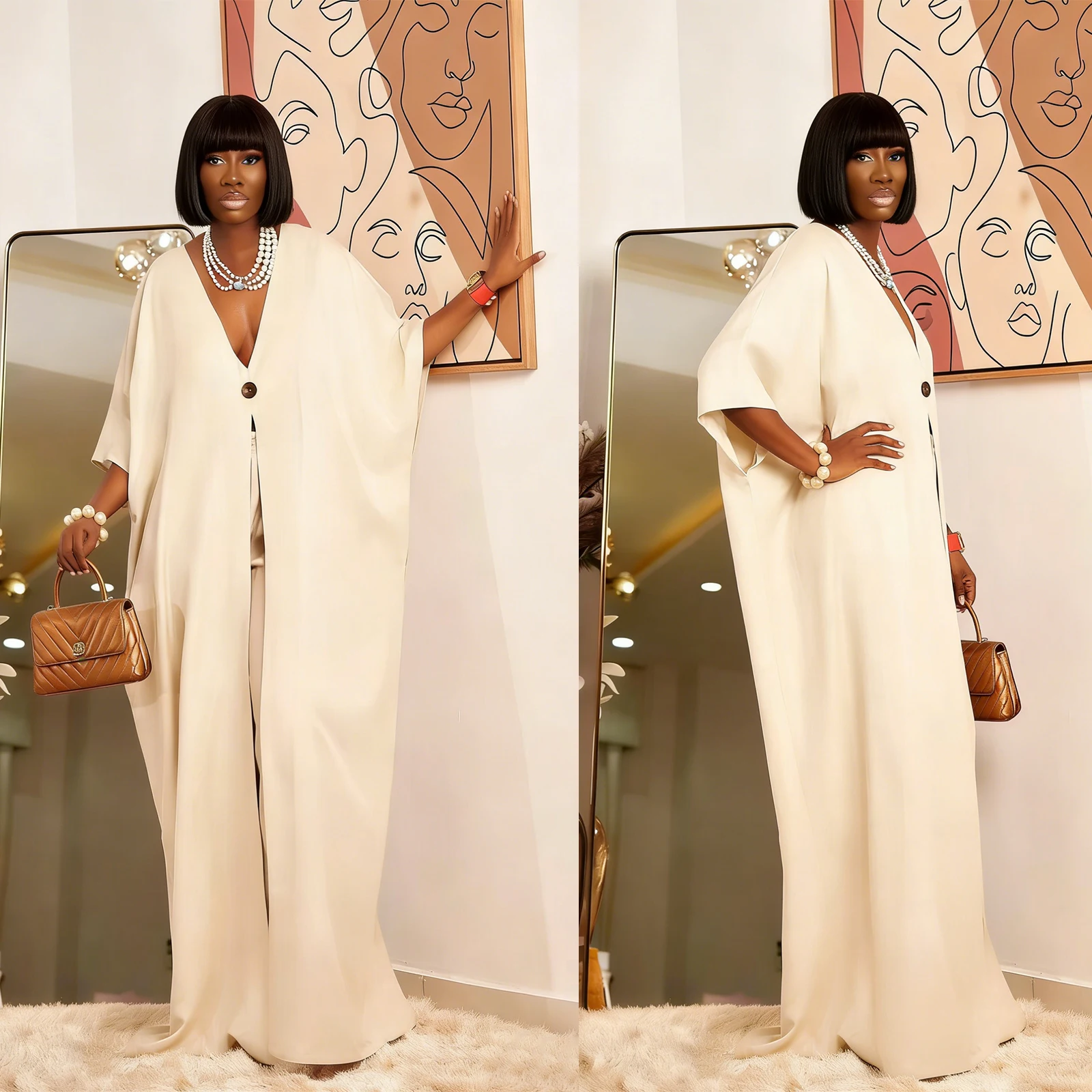 Cape Style One Button Long Women Blazer Suits 2 Pieces Plus Size Customized Evening Party Show Celebrity Outfit
