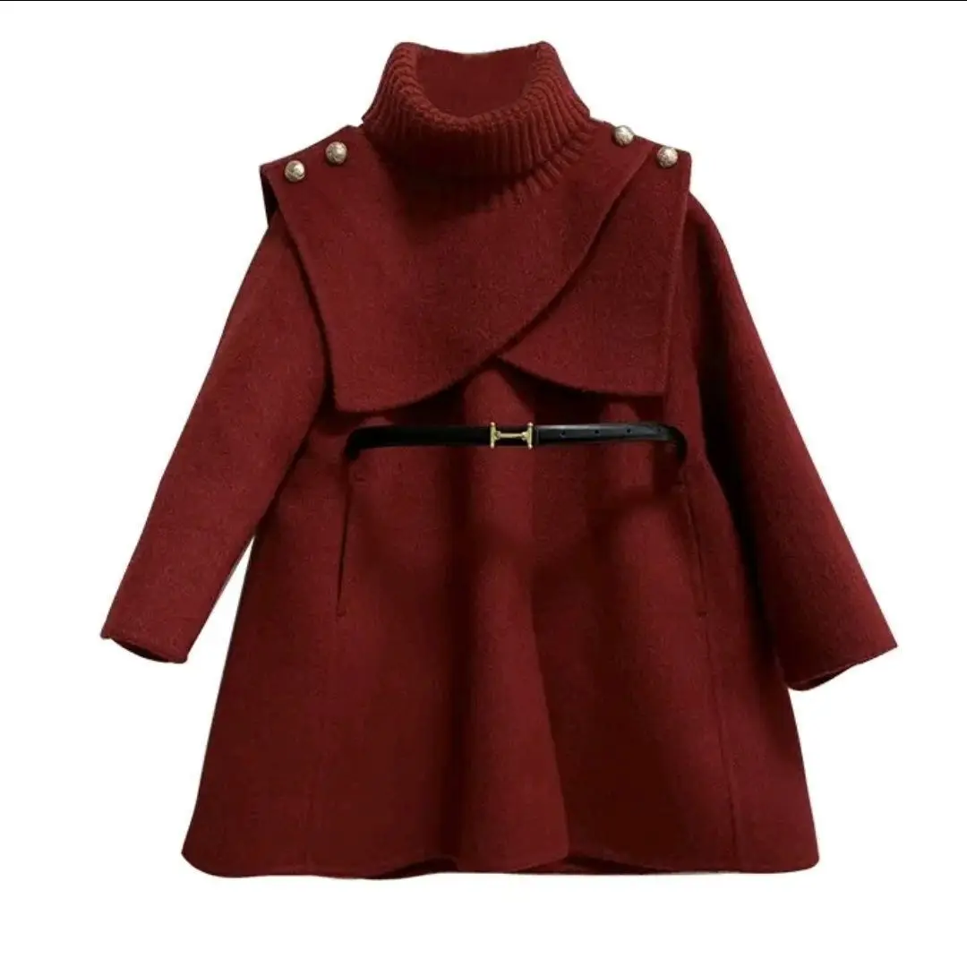 

Утепленное плюшевое теплое детское пальто для подростков meisje, верхняя одежда, детская одежда, верхняя одежда, пояс, От 3 до 13 лет, осенне-зимний комплект накидки + пальто для маленьких девочек