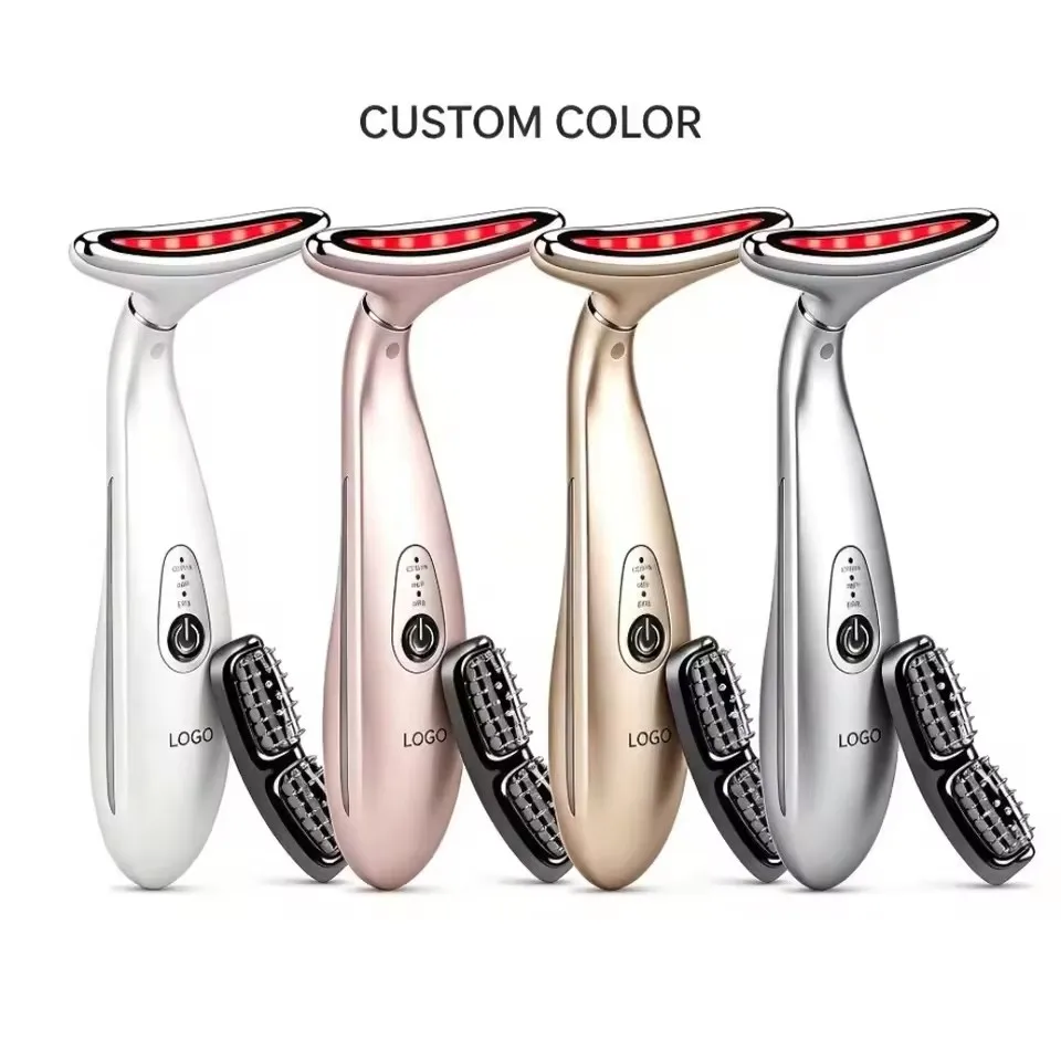 Professional Wireless 2in1 Neck Face Massage Lifting 2 Heads Beauty Device Wrinkle Remover Anti-Wrinkle LED Light Therapy Tool