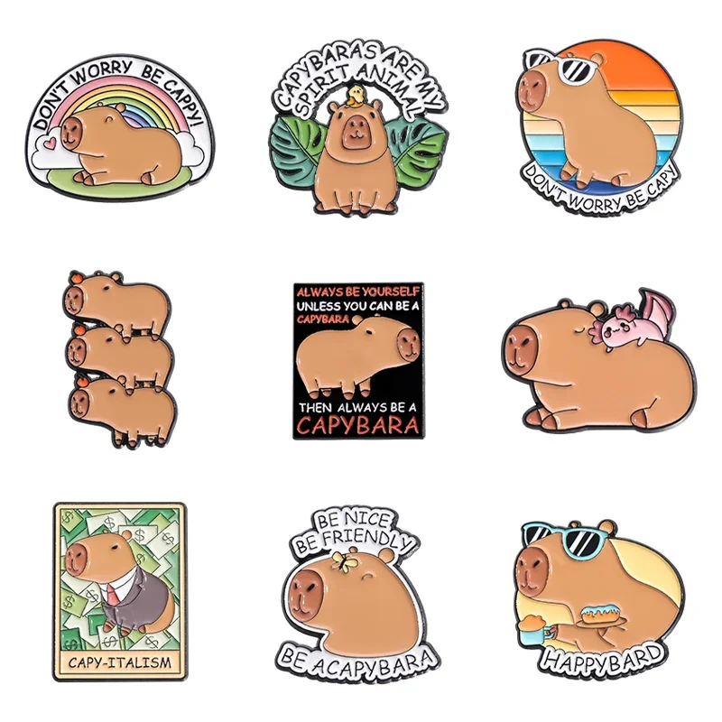 Cartoon Capybara Hippo Brooch Enamel Pin Funny Cute Hippopotamus Brooches Decorative Backpack Lapel Badge Jewelry Accessories