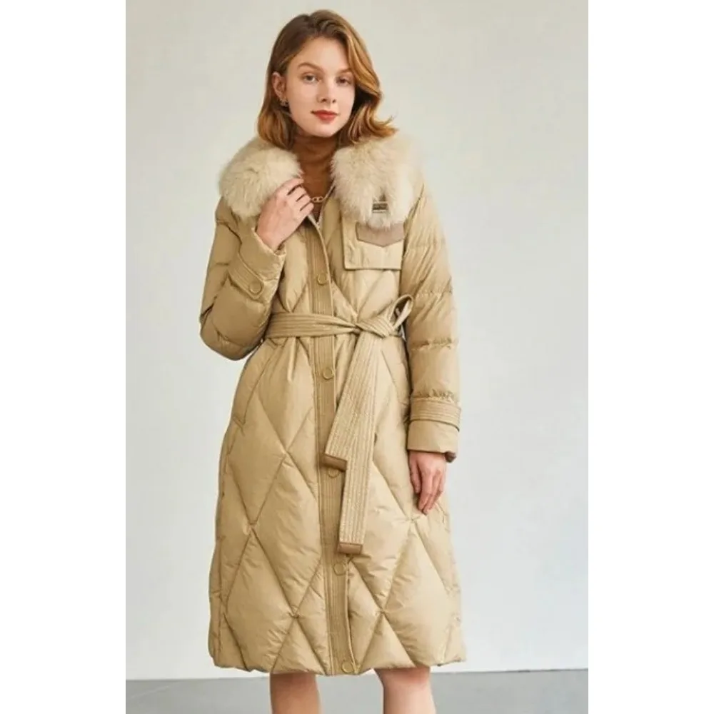 Huge Real Fox Fur Collar 2024 Winter 90% Duck Down Jacket Women Long Puffer Coat Snow Outerwear Female Slim Feather Parkas